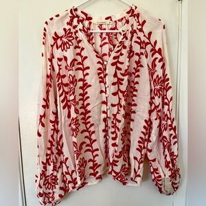 Ellison white and red button up blouse